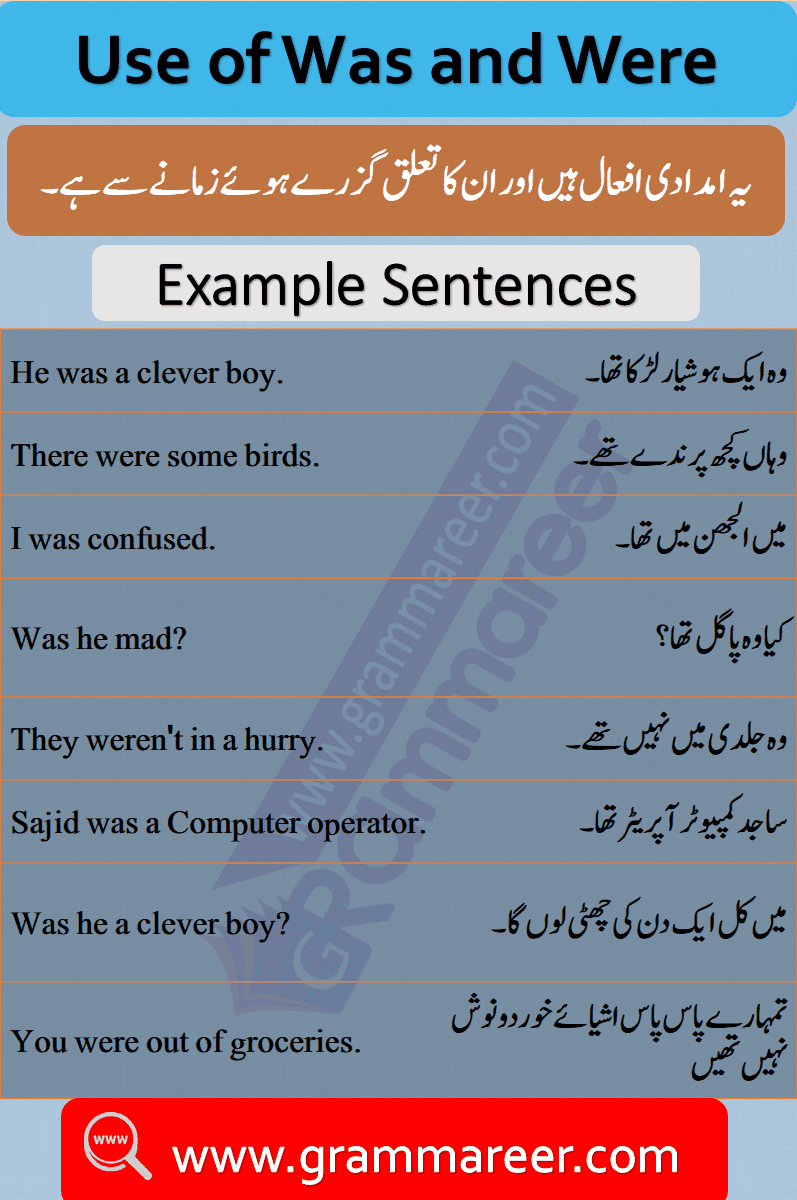 Use of was were with Urdu Translation - 50 Sentences of daily used for spoken English for beginners Download PDF free, Basic English lessons in Urdu, Spoken English lessons with Urdu meanings, English lessons for beginners in Urdu, English for basic level in Urdu.