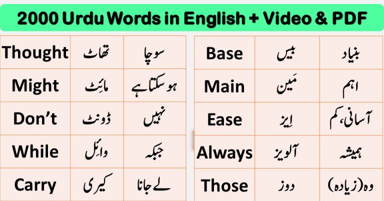 Daily Life Vocabulary Words With Urdu Meaning