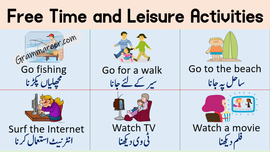 English To Urdu Vocabulary Page 6 Of 8 Grammareer   Free Time And Leisure Activities With Urdu 1024x576 