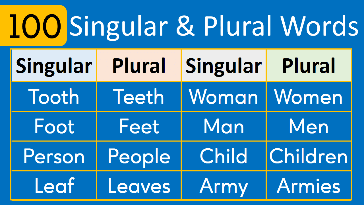 100 Singular And Plural Words List In English Grammareer