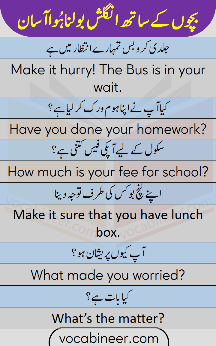 English lesson for kids with Urdu translation