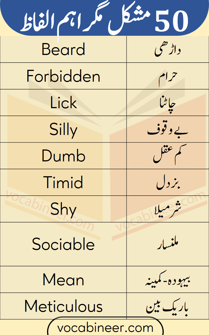 50 Most Commonly Used English Words with Urdu Meanings