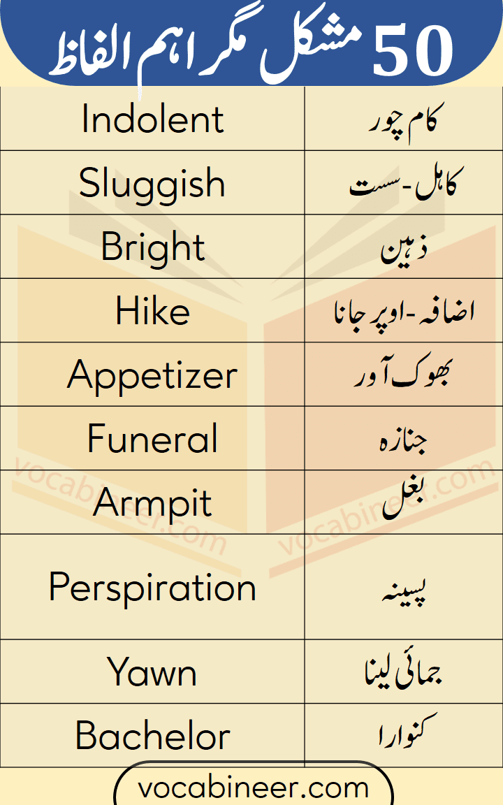Advanced English Vocabulary in Urdu