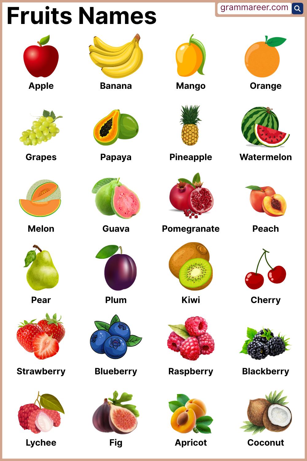 List of Fruit Names in English with Picture Examples