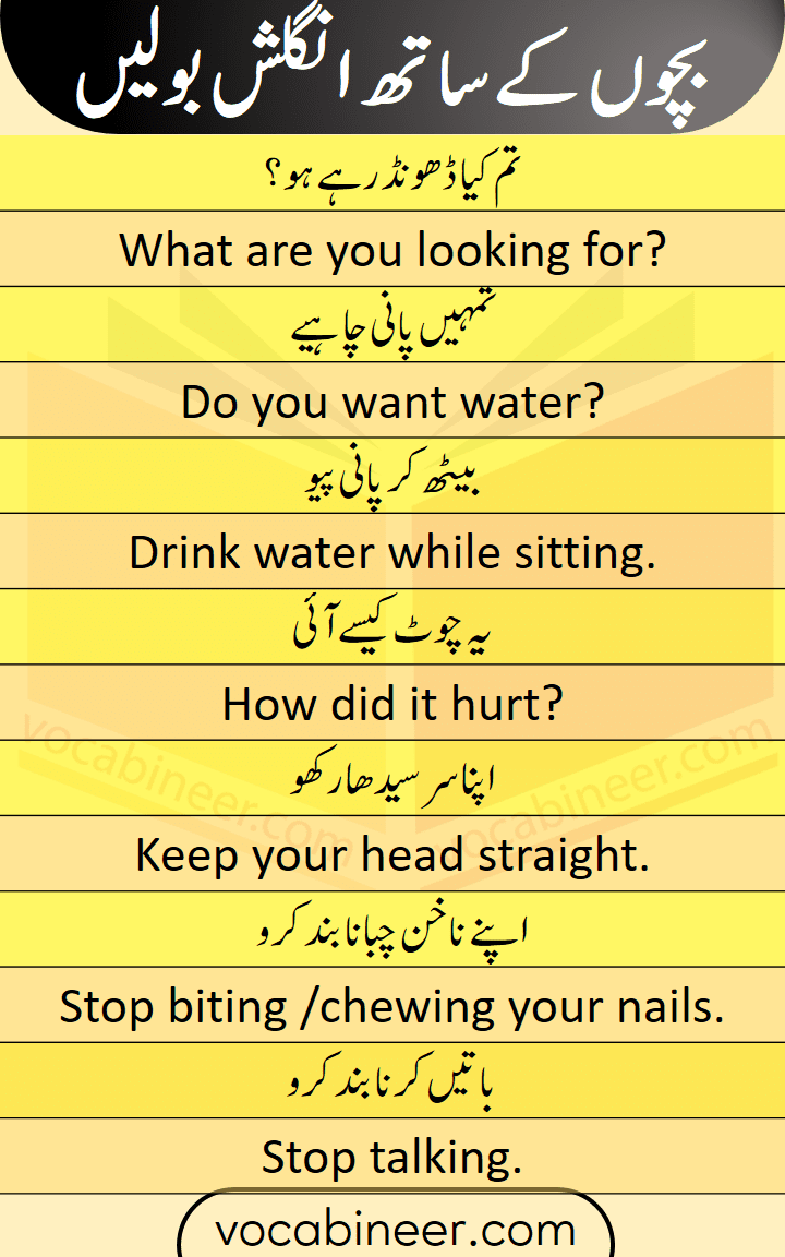 Speak English with kids sentences in Urdu