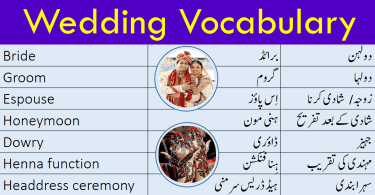 English Vocabulary For Marriage / Wedding with Urdu Meanings