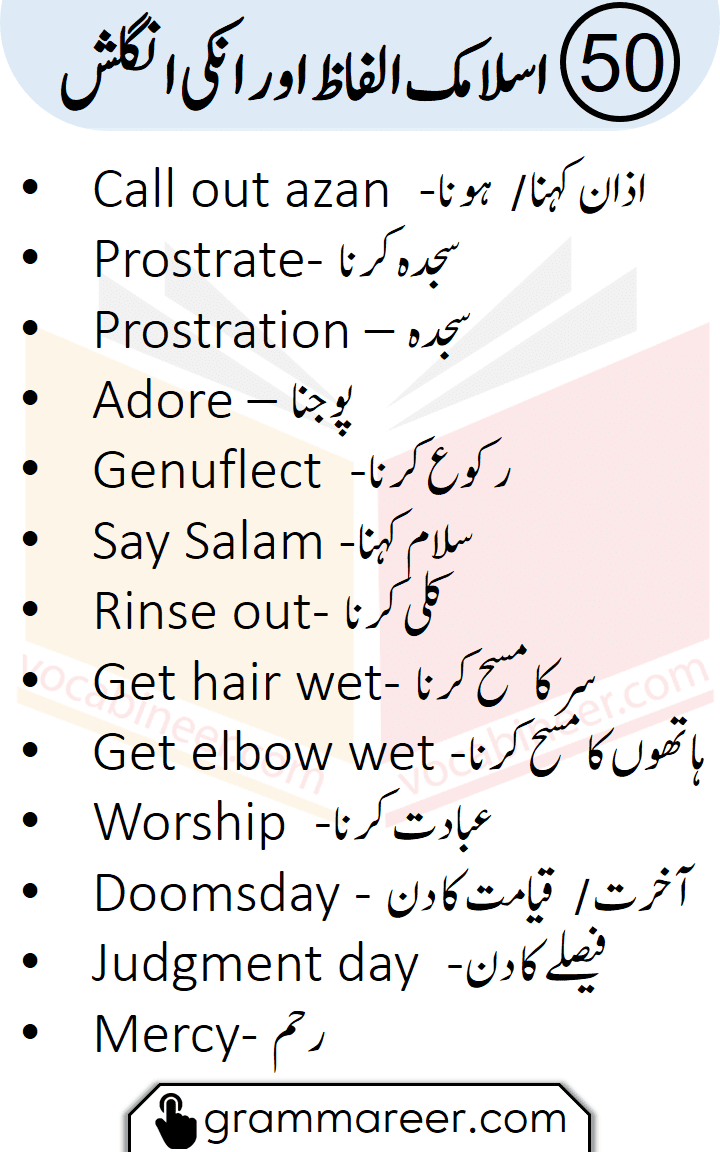 English to Urdu vocabulary words about Islam for daily use