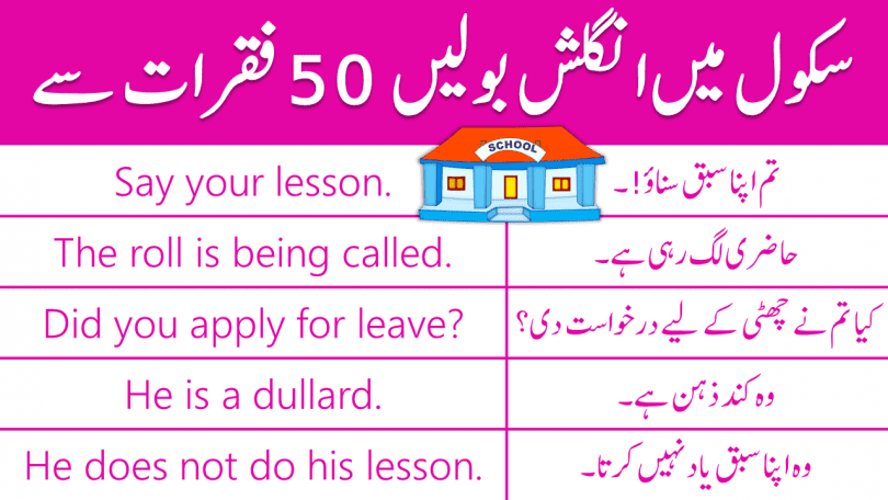 50 Sentences for Speaking English at School with Urdu Translation