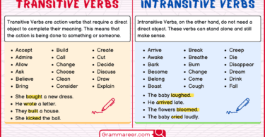 Transitive Verbs vs intransitive verbs