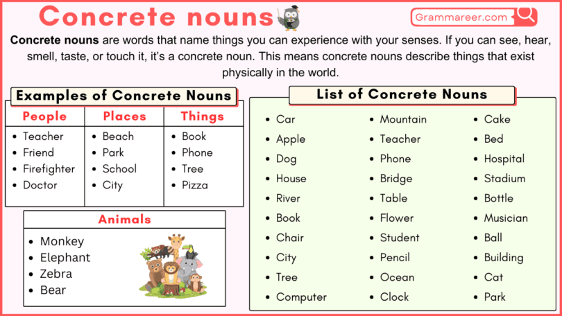 Concrete nouns in English with Examples