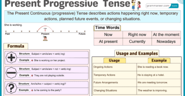 Present Progressive Tense, Formula, Usages and Examples