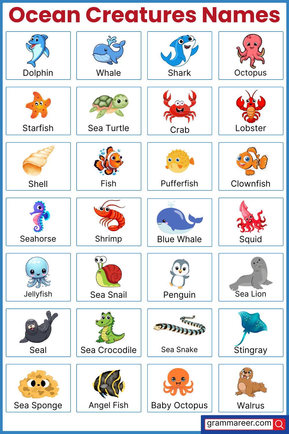 30 Ocean Creatures Names List with Pictures for Kids