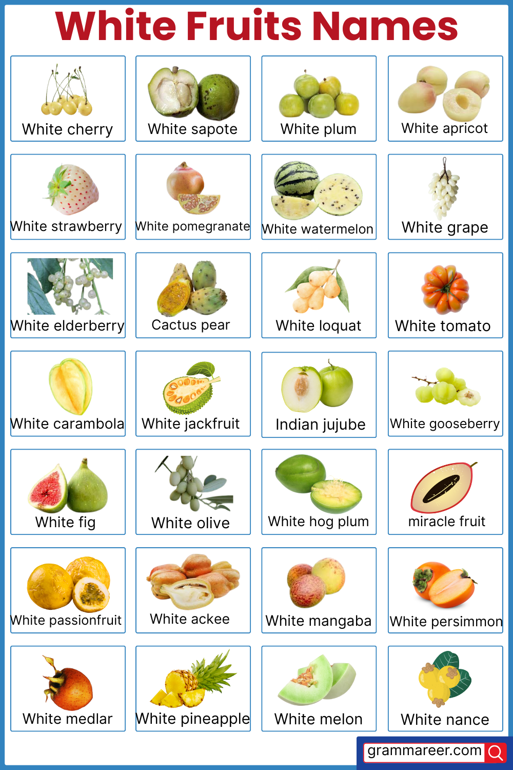 50 White Fruits Names with Their Pictures