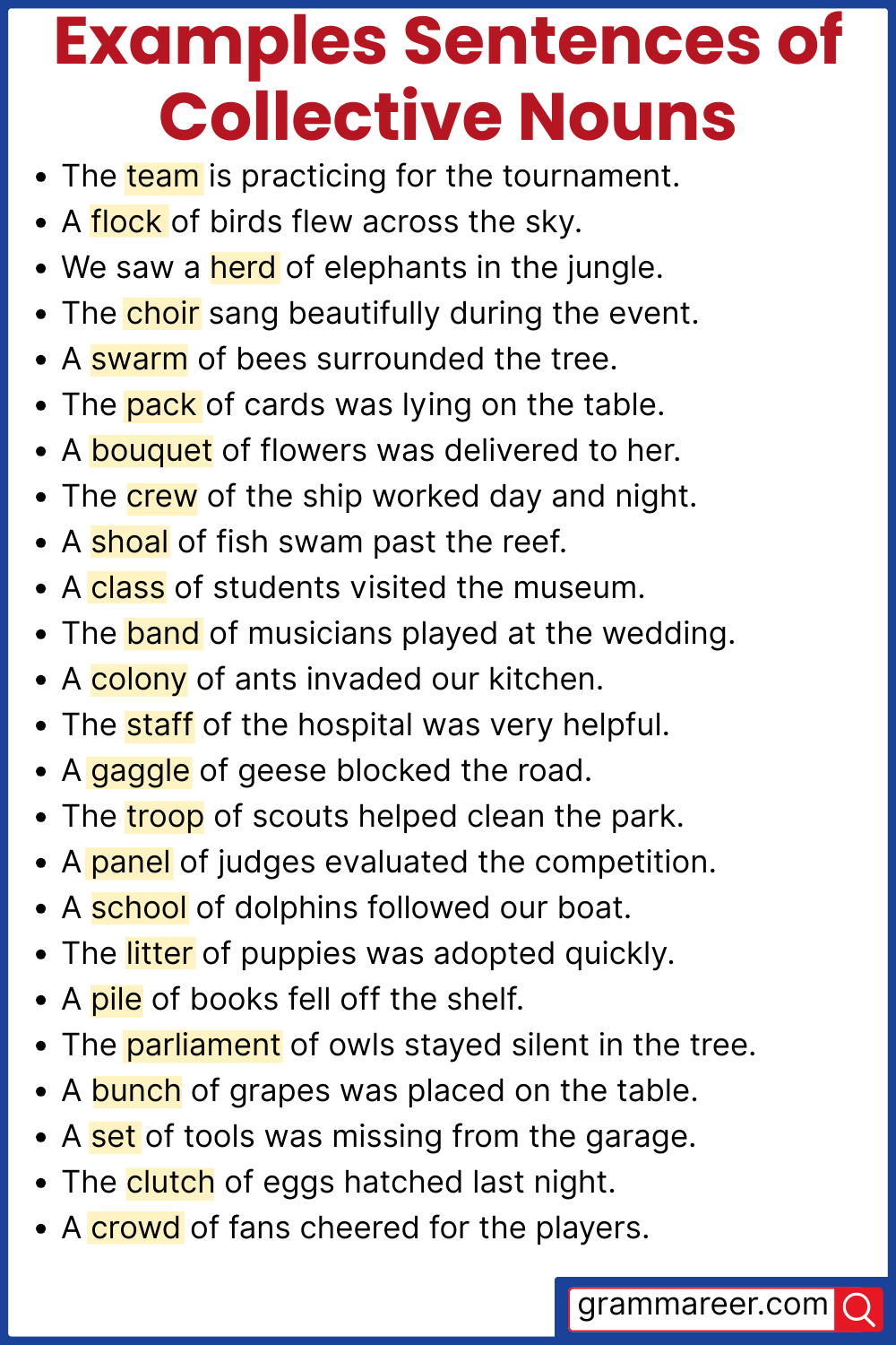 Examples Sentences of Collective Nouns in real use
