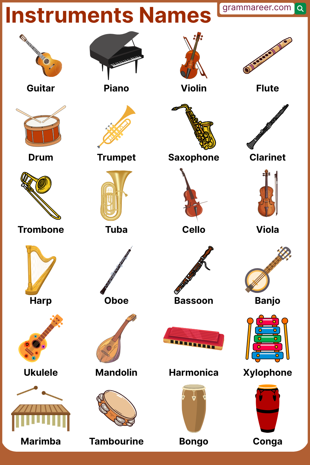 Musical Instrument Names in English with Pictures