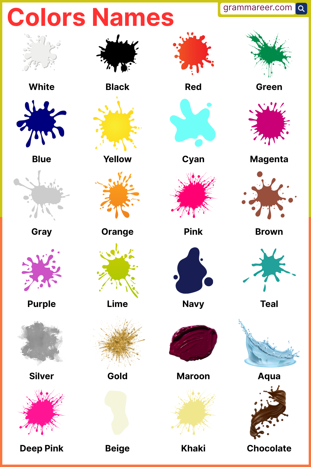 List of Colors Names in English with their Images