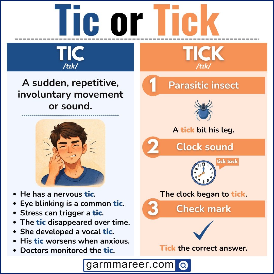 Examples of tic and tick in sentences with visual icons